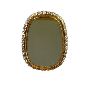 Vintage Regency Gold Filigree Lace Edge Vanity Mirror Tray